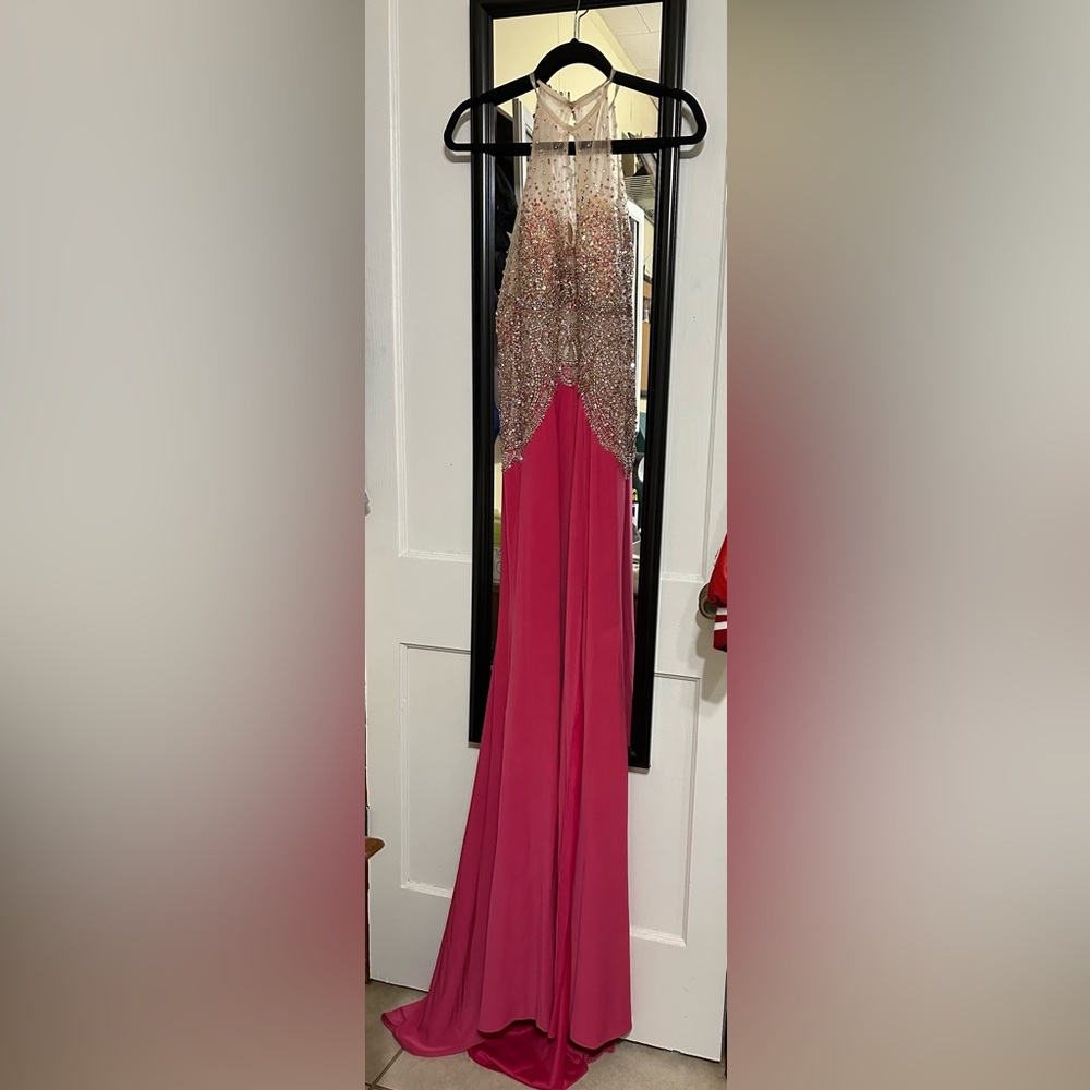 Cinderella Fuchsia and Gold Sparkle Prom Dress